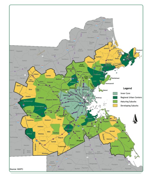 Figure 5.2 shows the Metropolitan Area Planning Council community types.